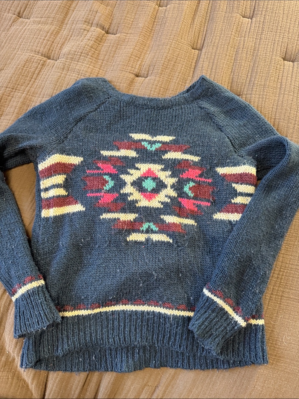 Hollister Navy Aztec-Pattern Crewneck Sweater